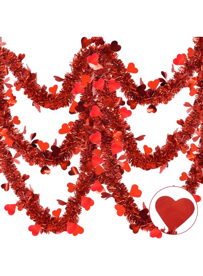 Mordely 6.5FT Valentine's Day Tinsel Garland, 2 Pieces Red Heart Metallic Twist Garland Valentines Tree Hanging Garland for Home Wedding Party Valentine's Day Decorations - Image 1